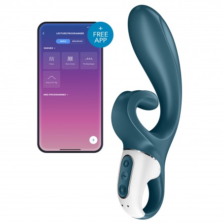 Rabbit Connecté - Hug Me Bleu - Rechargeable - Waterproof - 21 cm / Ø 4 cm - Satisfyer
