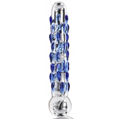 Double Gode - Dildo Diamond Dazzler - Gouttes Bleues - Verre Thermo Réactif - Chaud / Froid - 15 cm / Ø 3 cm - ToyJoy