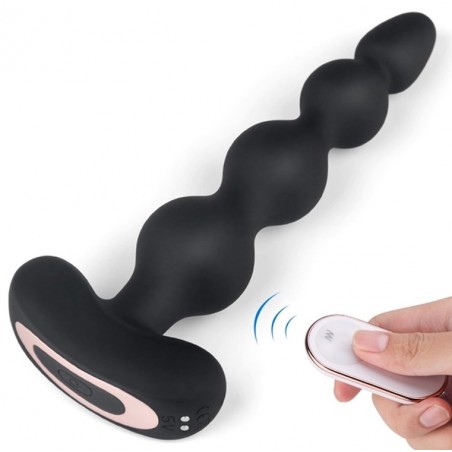 Plug Anal Vibrant Atomic Noir - Chapelet de 4 Boules - Télécommandé - USB - Waterproof - 16 cm / Ø 2,1 Cm à 3,5 Cm - Generique