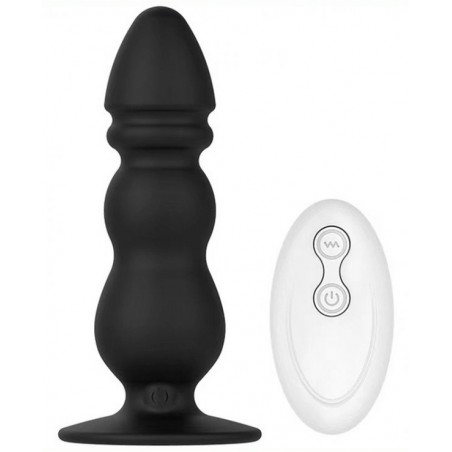 Plug Anal Vibrant 3 Boules - Shock Noir - Base Ventouse - Télécommandé - USB - Etanche - 11 Cm / Ø De 2,8 A 3,5 Cm - Generique