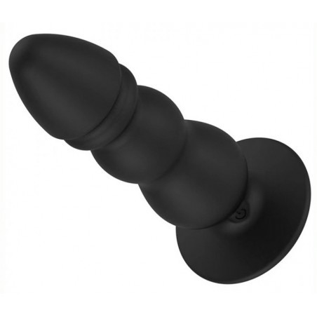 Plug Anal Vibrant 3 Boules - Shock Noir - Base Ventouse - Télécommandé - USB - Etanche - 11 Cm / Ø De 2,8 A 3,5 Cm - Generique