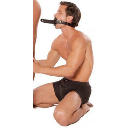 Bâillon Gode - Nervuré - Gland Saillant - Sangle Réglable - Noir - 13 Cm / Ø 3,5 Cm - Fetish Fantasy