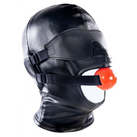 Cagoule Subfull - Simili cuir Noir - Réglable - Bâillon Amovible Rouge - Masque Amovible - Taille Unique - Kinkgear