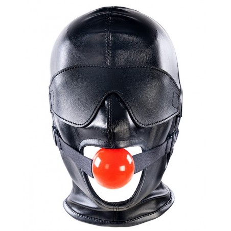 Cagoule Subfull - Simili cuir Noir - Réglable - Bâillon Amovible Rouge - Masque Amovible - Taille Unique - Kinkgear