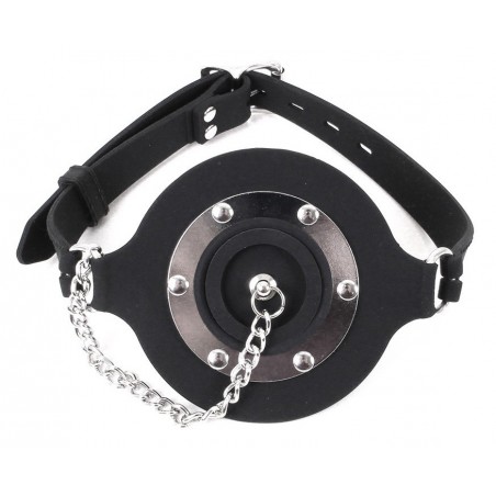 Bâillon Round Open - Rond Avec Bouchon A Chaine - Sangle Ajustable - Ø 4 cm - Noir - Kyotos