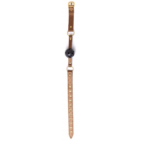 Bâillon Damsel - Boule Percée Noire - Sangle Ajustable En simili cuir Bronze - Ø 4,5 cm - Allure X-Play