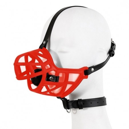 Bâillon Muzzle Strap - Boule Percée Noire Et Muselière Rouge En Silicone - Sangles Réglables - 13 Cm / 15 Cm - Kinky Puppy