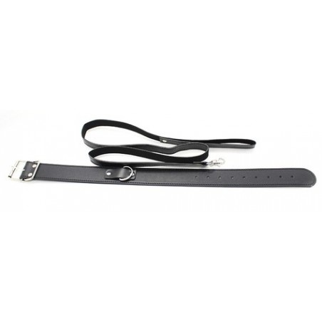 Collier Réglable Et Laisse - Premium - Simili Cuir Noir Haute Qualité - 1 Mètre - Generique