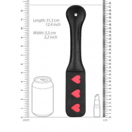 Paddle - Tri Hearts - En Simili Cuir Rouge Et Noir - Tapette 13 Cm / 5,5 Cm - Longueur 32 Cm - Ouch