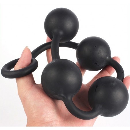 Chapelet Anal - Quarty S - 4 Boules En Silicone Noir Souple - Taille Small - 30 Cm / Ø 3 Cm - AnalMasterBalls