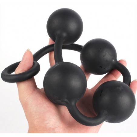 Chapelet Anal - Quarty M - 4 Boules En Silicone Noir Souple - Taille Médium - 35 Cm / Ø 4 Cm - AnalMasterBalls