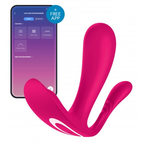Œuf Vibrant 3 En 1 Top Secret + - Vaginal /Clitoridien /Anal - Connecté - Etanche - USB - 8,5 cm / Ø 3 cm - Fuchsia - Satisfyer