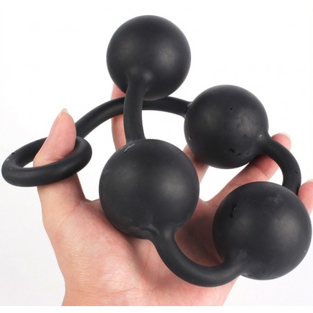 Chapelet Anal - Quarty XL - 4 Boules En Silicone Noir Souple - Taille XL - 52 Cm / Ø 6 Cm - AnalMasterBalls