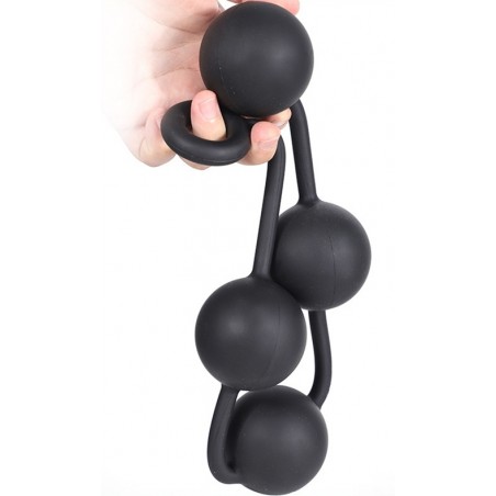 Chapelet Anal - Quarty XL - 4 Boules En Silicone Noir Souple - Taille XL - 52 Cm / Ø 6 Cm - AnalMasterBalls