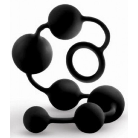 Chapelet Anal - Beads Large - 6 Boules En Silicone Noir Souple - Taille L - 30 Cm / Ø De 2,2 Cm A 3,8 Cm - Anal Adventures
