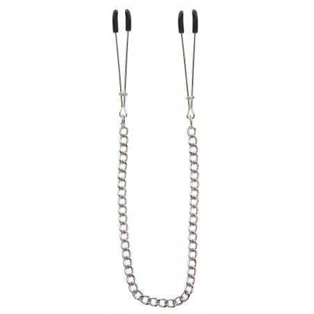 Pince A Tétons Tweezers - Anneaux De Serrage - Chaîne De 28 Cm - Métal Argenté Et PVC - Taboom