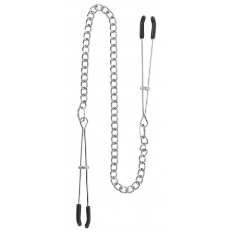 Pince A Tétons Tweezers - Anneaux De Serrage - Chaîne De 28 Cm - Métal Argenté Et PVC - Taboom
