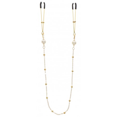 Pince A Tétons Avec Chaîne Tweezers Pearls - Avec Anneaux De Serrage - Perles Nacrées - Chaîne En Métal Doré - Taboom