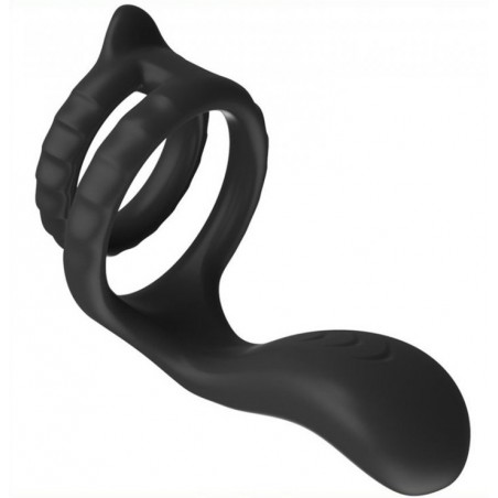 Double Cockring + Stimulateur De Périnée Vibrant - Dual Cock Noir - Waterproof - USB - 8 Cm / Ø 3,5 Cm Et 4,5 Cm - Generique
