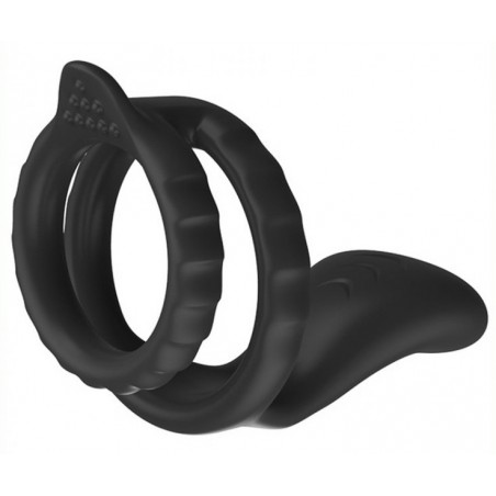 Double Cockring + Stimulateur De Périnée Vibrant - Dual Cock Noir - Waterproof - USB - 8 Cm / Ø 3,5 Cm Et 4,5 Cm - Generique