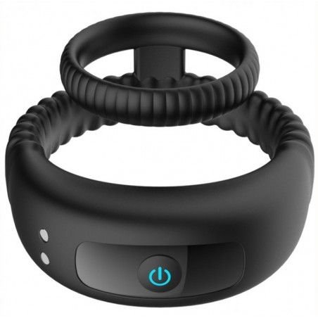 Double Cockring Rainuré Vibrant - Janus Noir - Waterproof - Rechargeable - Ø 3 Cm Et 4,5 Cm - Generique