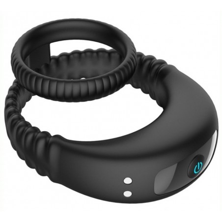 Double Cockring Rainuré Vibrant - Janus Noir - Waterproof - Rechargeable - Ø 3 Cm Et 4,5 Cm - Generique