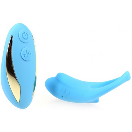 Cockring Vibrant + Stimulateur Clitoridien Bleu - Shark - Télécommandé - Waterproof - Rechargeable - 8,5 / Ø 2,9 Cm - Generique