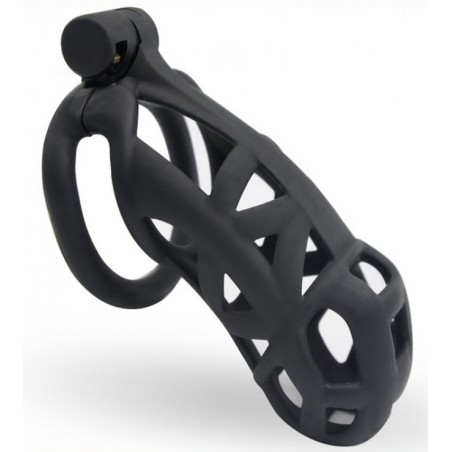 Cage De Chasteté Solid Cobra - 4 Anneaux - Eléments De Calage Et Cadenas - ABS Rigide Noir - 10 Cm / Ø 4 Cm - Generique