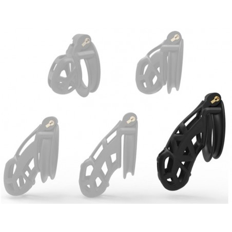 Cage De Chasteté Solid Cobra - 4 Anneaux - Eléments De Calage Et Cadenas - ABS Rigide Noir - 10 Cm / Ø 4 Cm - Generique