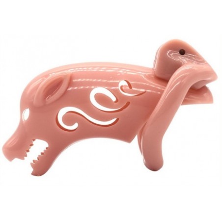 Cage De Chasteté Pig Rough - Tête De Chien Loup Rose - 4 Anneaux - Cadenas Et Jeux De Clés - 10 Cm / Ø 3,5 Cm - Generique