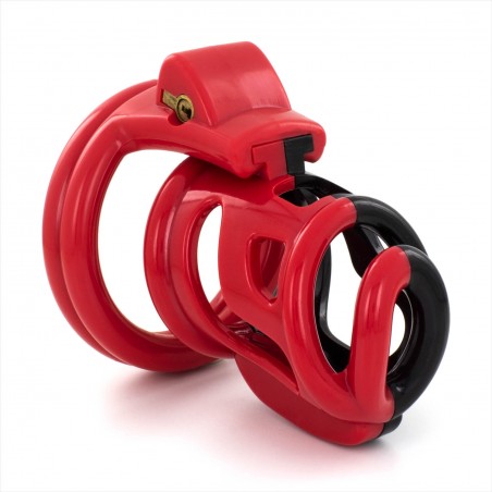 Cage De Chasteté Cock Cuff Rouge Et Noir - 4 Anneaux - Cadenas Et Jeux De Clés - ABS - 7,5 Cm / Ø 3 Cm - Generique