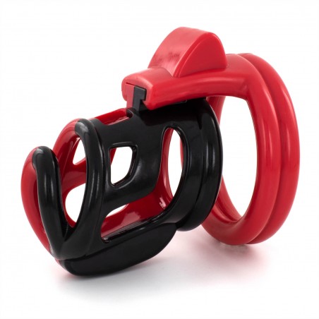 Cage De Chasteté Cock Cuff Rouge Et Noir - 4 Anneaux - Cadenas Et Jeux De Clés - ABS - 7,5 Cm / Ø 3 Cm - Generique