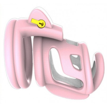 Cage De Chasteté Cock Cuff Rose Et Blanc - 4 Anneaux - Cadenas Et Jeux De Clés - ABS - 7,5 Cm / Ø 3 Cm - Generique
