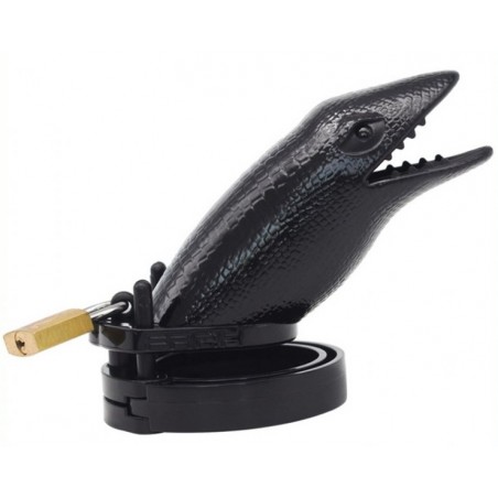 Cage De Chasteté - Tête De Crocodile - 5 Anneaux - Cadenas Et Jeux De Clés - Polycarbonate Noir - 10 Cm / Ø 3,5 Cm - Generique