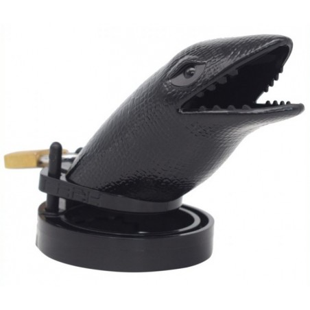 Cage De Chasteté - Tête De Crocodile - 5 Anneaux - Cadenas Et Jeux De Clés - Polycarbonate Noir - 10 Cm / Ø 3,5 Cm - Generique