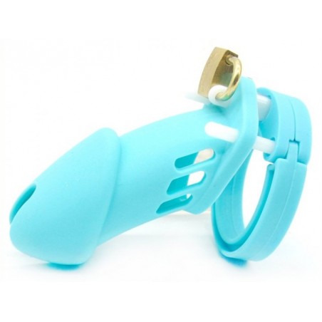 Cage De Chasteté Bran Turquoise En Silicone - 5 Anneaux - Eléments De Calage Et Cadenas - 9 Cm / Ø 3 Cm - Generique