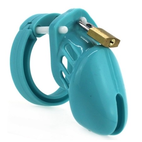 Cage De Chasteté En Silicone Bleu Canard - 5 Anneaux - Eléments De Calage Et Cadenas - 7 Cm / Ø 3,3 Cm - Generique