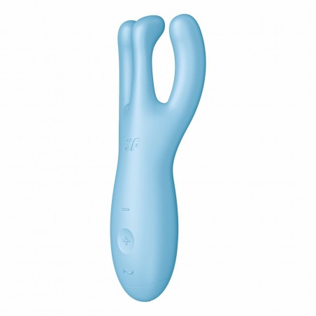 Stimulateur Clitoridien Threesome 4 - Bleu - Connecté - Rechargeable - Waterproof - 14 cm / Ø 5 cm - Satisfyer