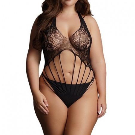 Body Grande Taille Extensible - Strappy Lace - Résille Et Lanières Noir - Taille : Du XXL Au 4 XXL - Le Desir