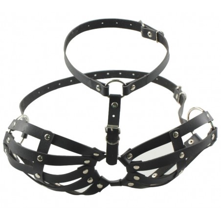 Soutien-Gorge Lanya - Collier En Simili Cuir Noir - Bandes 1,5 Cm - Rivets - KinkHarness