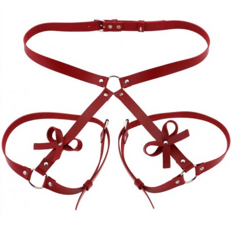 Harnais Pour Cuisses Et Fesses - Butterfly - Simili Cuir Rouge - Nœuds Sur Les Hanches - Sangles 2 Cm Ajustables - KinkHarness