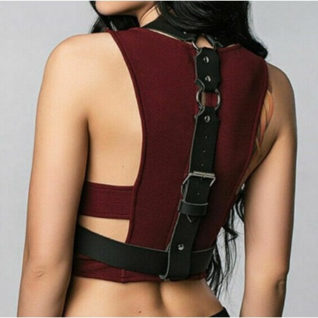 Harnais Xenia - Simili Cuir Noir - Bandes de 3,5 cm - Nombreuses Boucles - KinkHarness