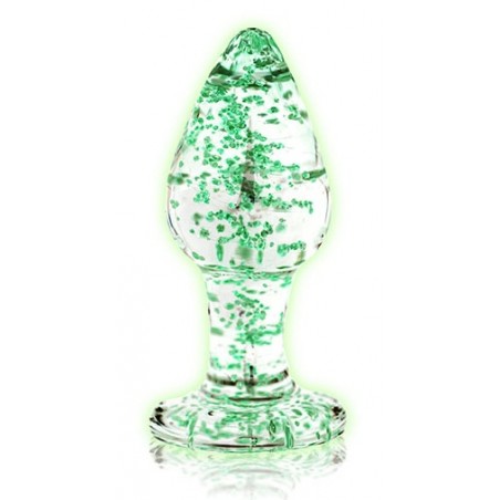 Plug Anal - Butt Glow Taille Small - Verre Thermo-réactif - Chaud / Froid - Paillettes Phosphorescentes - 6 cm / Ø 2,7 Cm - Ouch