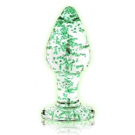 Plug Anal - Butt Glow Taille M - Verre Thermo-réactif - Chaud / Froid - Paillettes Phosphorescentes - 7 cm / Ø 3,2 Cm - Ouch