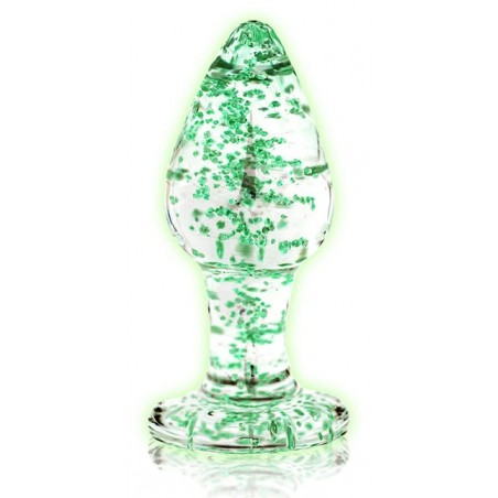 Plug Anal - Butt Glow Taille Large - Verre Thermo-réactif - Chaud / Froid - Paillettes Phosphorescentes - 8 cm / Ø 4 Cm - Ouch
