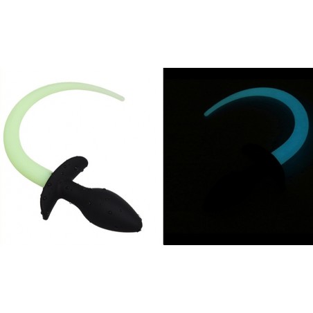 Plug Luminous Puppy - Avec Queue De Chien Vert Phosphorescent De 21 Cm - Dog Training - 8 Cm / Ø 3,2 Cm - Kinky Puppy
