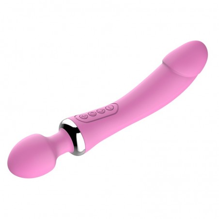 Vibromasseur Ou Wand - Double Head Rose - Polyvalent - Massage - Waterproof - Rechargeable - 22 cm / Ø 3,5 cm - Generique