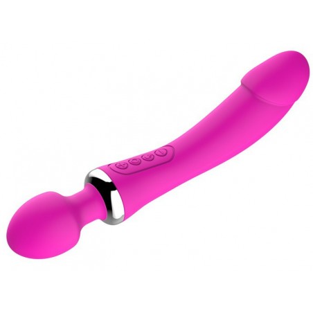 Vibromasseur Ou Wand Chauffant - Double End Fuchsia - Polyvalent - Massage - Waterproof - USB - 22,5 cm / Ø 3,6 cm - Generique