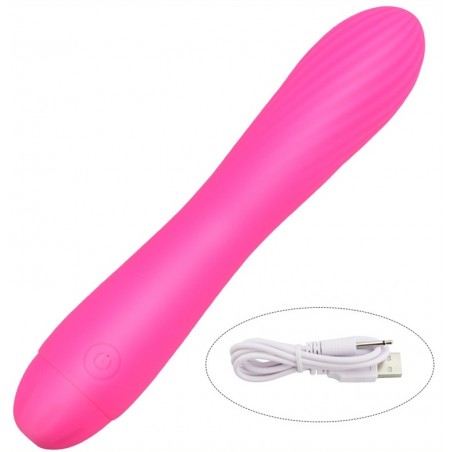Vibromasseur Point G Ou Clitoridien - Torti Fuchsia - Torsadé - Waterproof - Rechargeable - 17 cm / Ø 3,3 cm - Generique