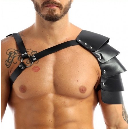 Harnais Pour Homme One Armor - Epaulette Gladiator Détachable 32 Cm - Simili Cuir Noir - Sangles Réglables - Anneaux - Generique